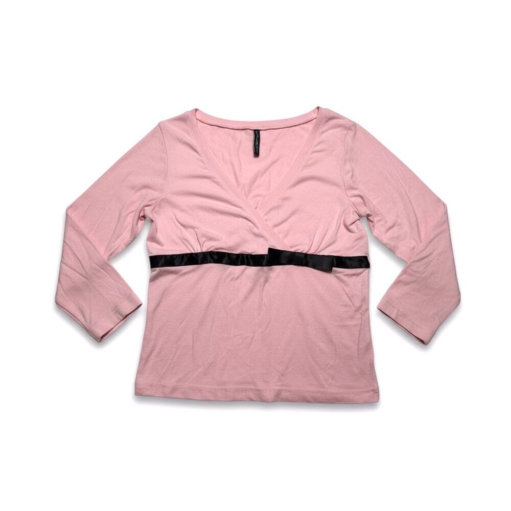 Vintage Cha Cha Vente Pink Surplice Wrap Top W/ Satin Empire Ribbon Size Medium